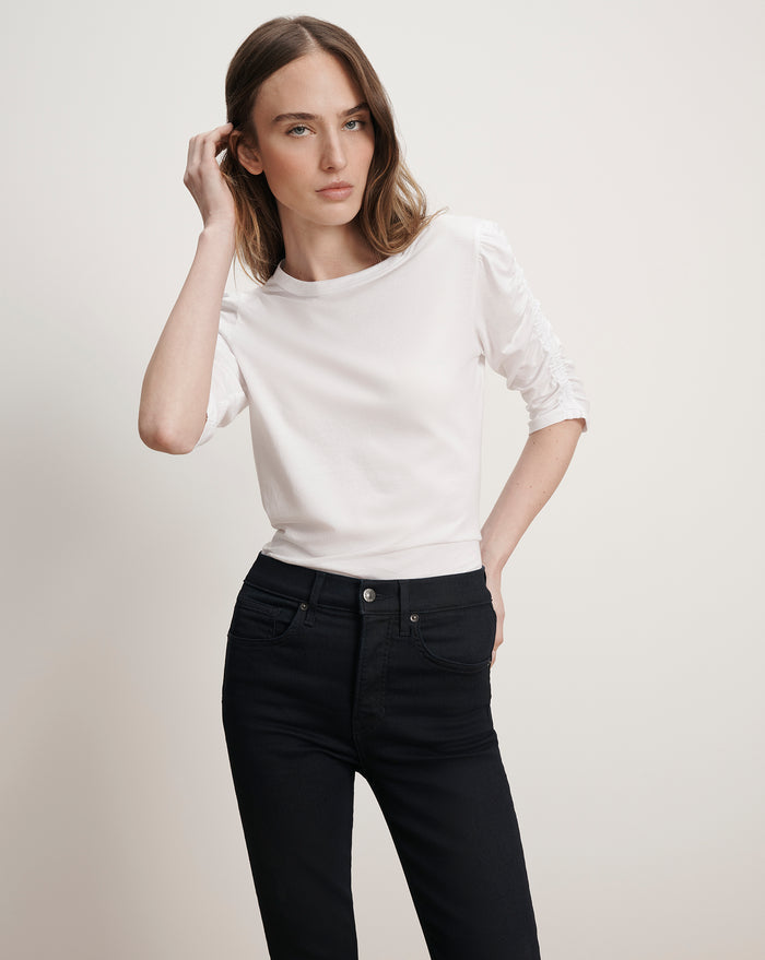 Veronica Beard Waldorf Ruched-Sleeve T-Shirt - White
