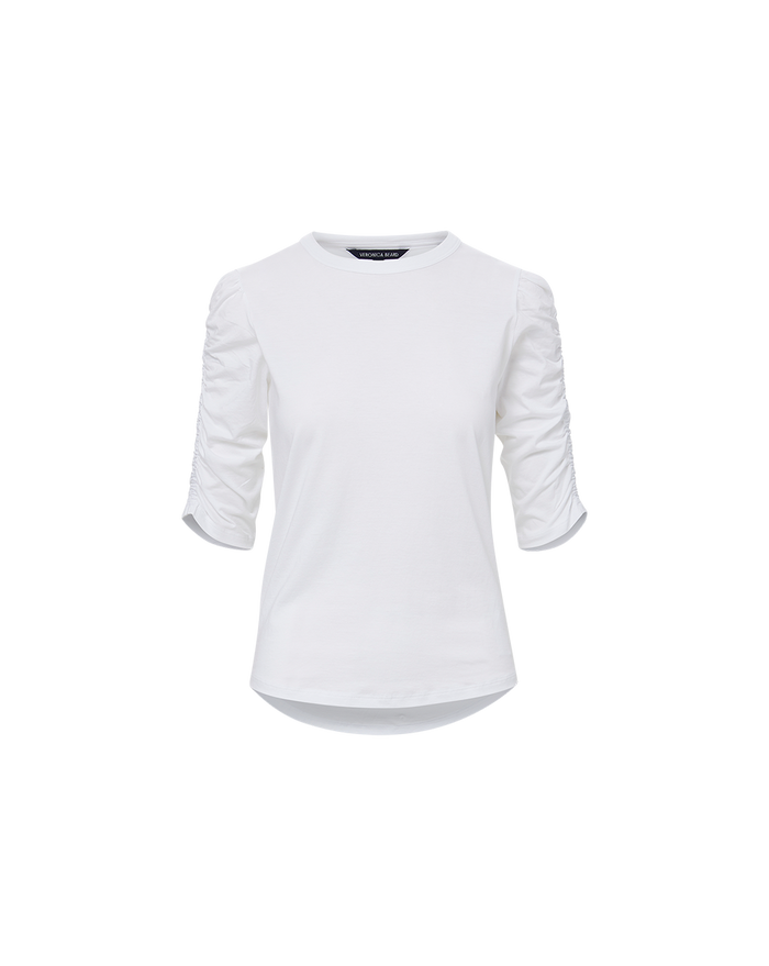 Veronica Beard Waldorf Ruched-Sleeve T-Shirt - White
