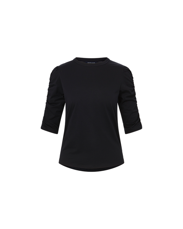 Veronica Beard Waldorf Ruched-Sleeve T-Shirt - Black