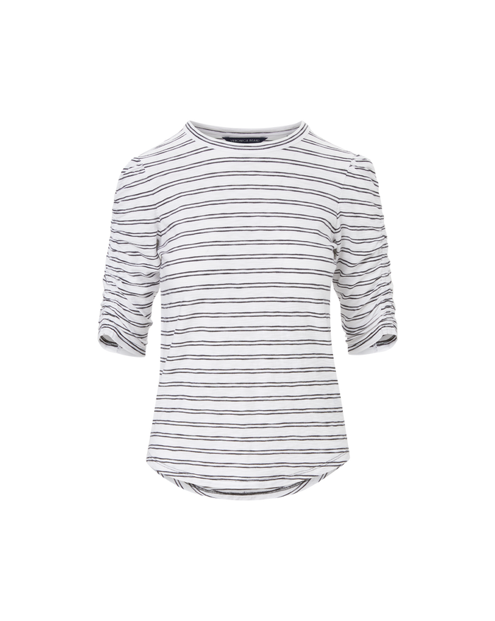 Veronica Beard Waldorf Ruched-Sleeve T-Shirt Black/White