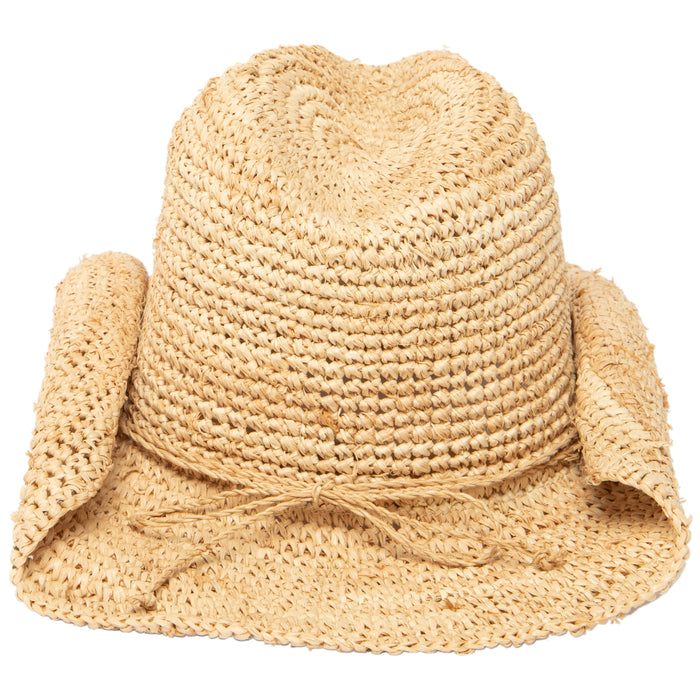 Women's Crocheted Raffia Cowboy Hat with Stone Trim