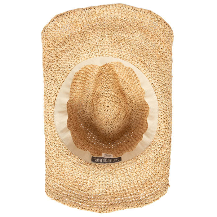 Women's Crocheted Raffia Cowboy Hat with Stone Trim
