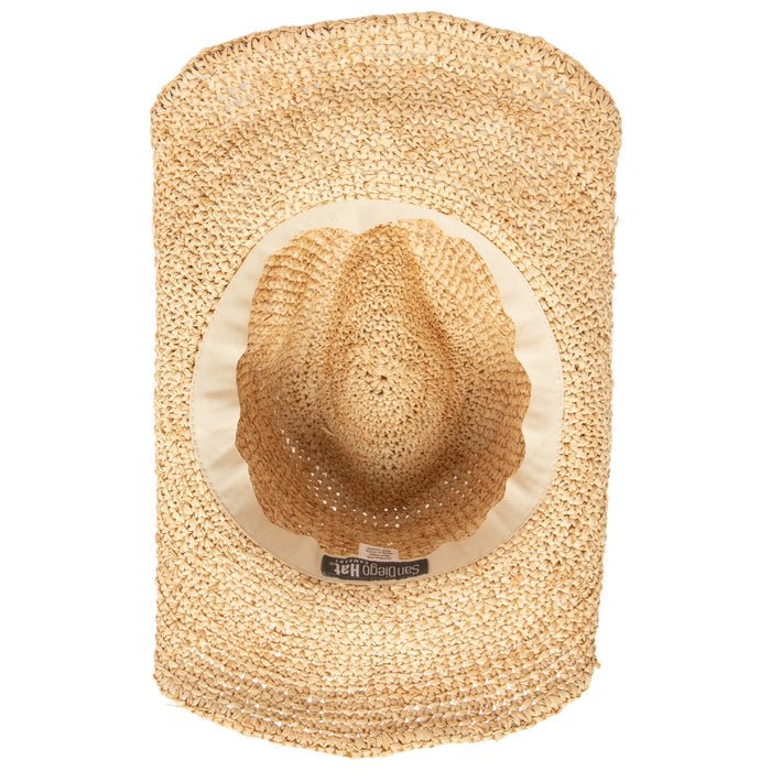 Women's Crocheted Raffia Cowboy Hat with Stone Trim