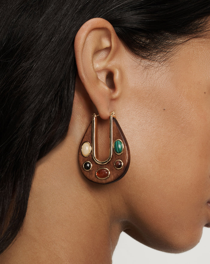Veronica Beard Wood Embellished Drop Hoop