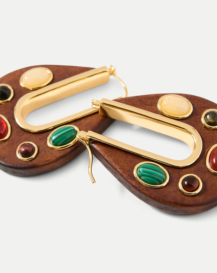Veronica Beard Wood Embellished Drop Hoop