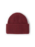 Veronica Beard Burgundy ribbed knit beanie with cuffed brim.