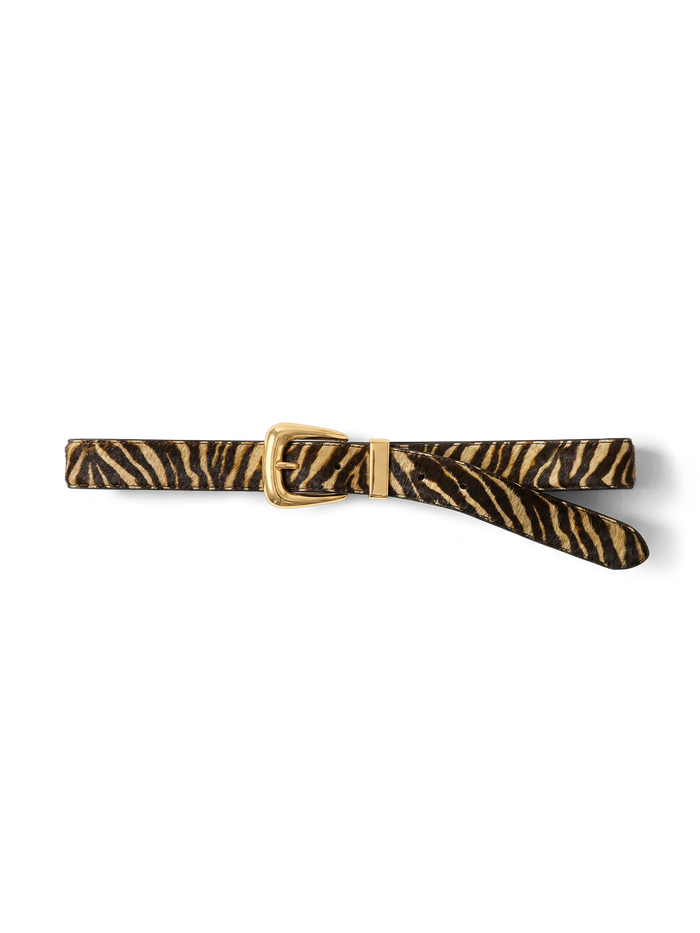 Veronica Beard Zebra print calf hair belt with gold buckle