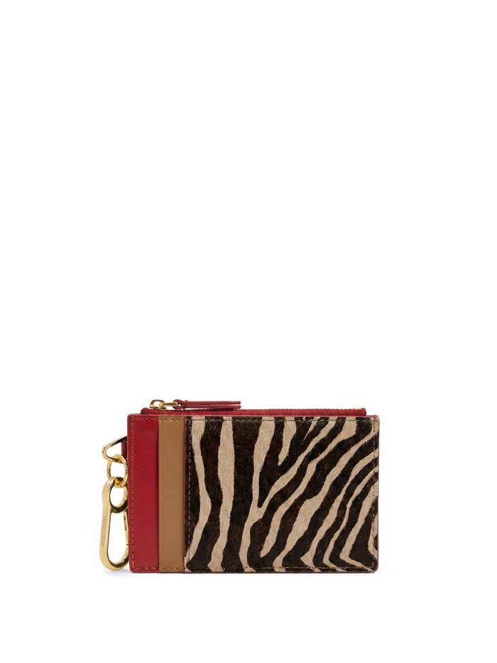 Veronica Beard Zebra print calf hair and leather cardholder