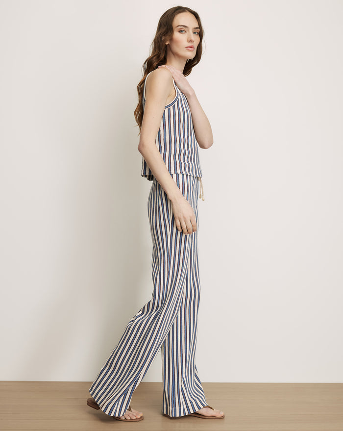 Veronica Beard Striped blue and white wide-leg pants.