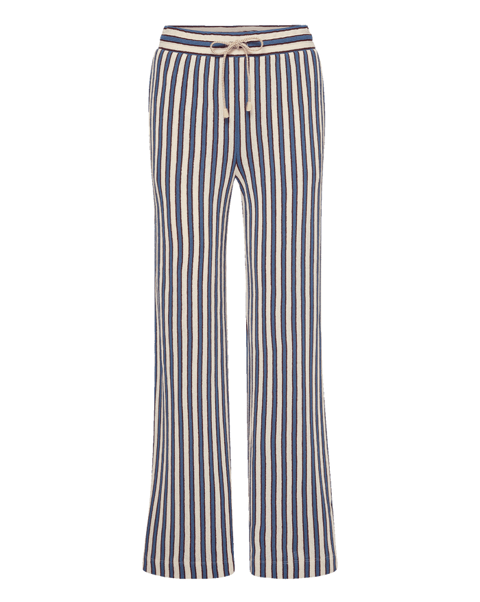 Veronica Beard Blue and white striped knit wide-leg pants.